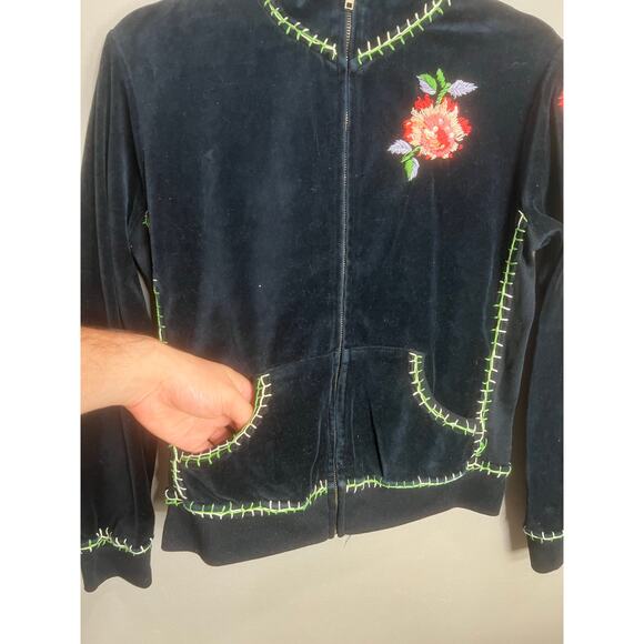 Oliver Escio Black Suede Jacket Floral VTG Fairy Coquette Y2K Rose Comfort Y2K - Picture 8 of 10